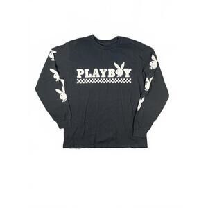 Playboy Black With White Bunnies Long Sleeve Graphic - Shirt Size Medium